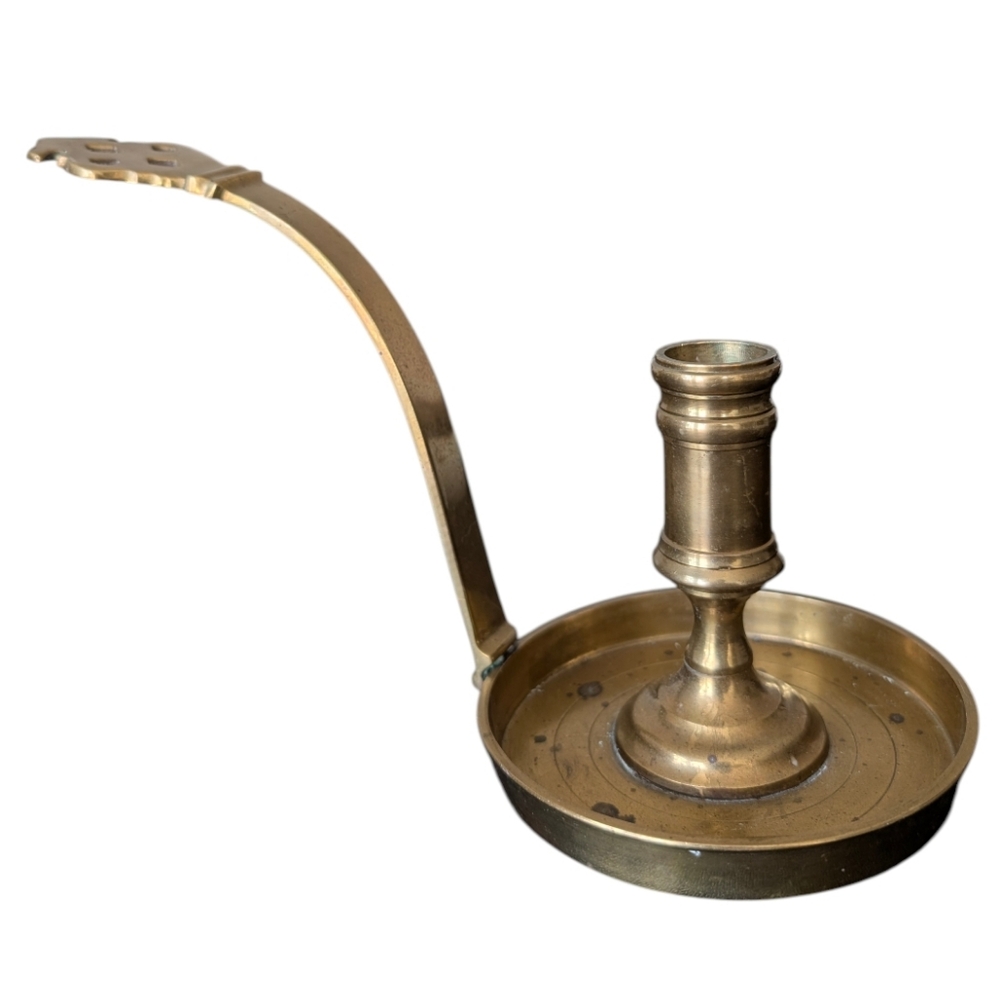 Vintage Indian Brass Chamberstick Candle Holder  With Long Curved Handle